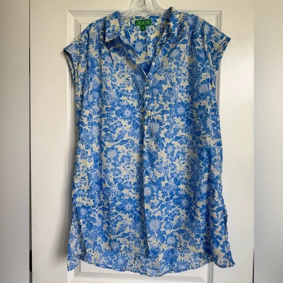J. Crew Blue and White Floral Blouse - Picture 1 of 2